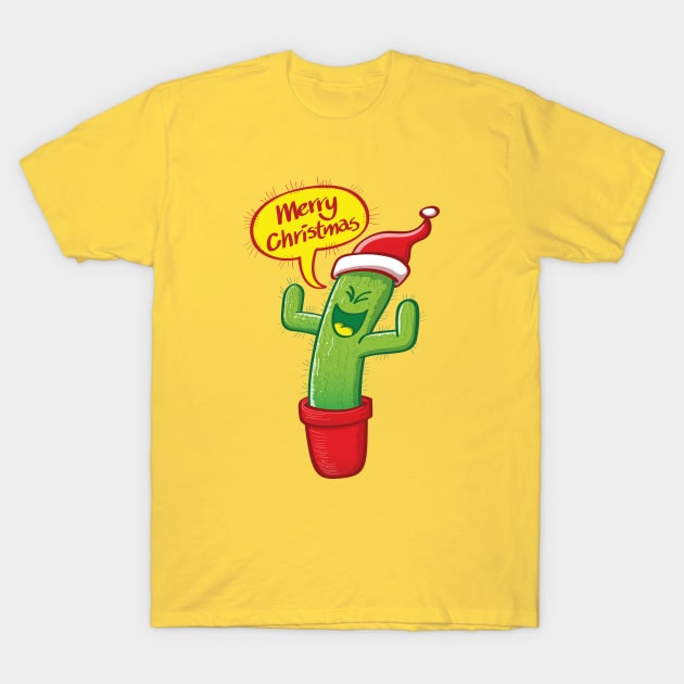 Mischievous green cactus wearing Santa hat and celebrating Christmas with great joy! T-Shirt by zooco